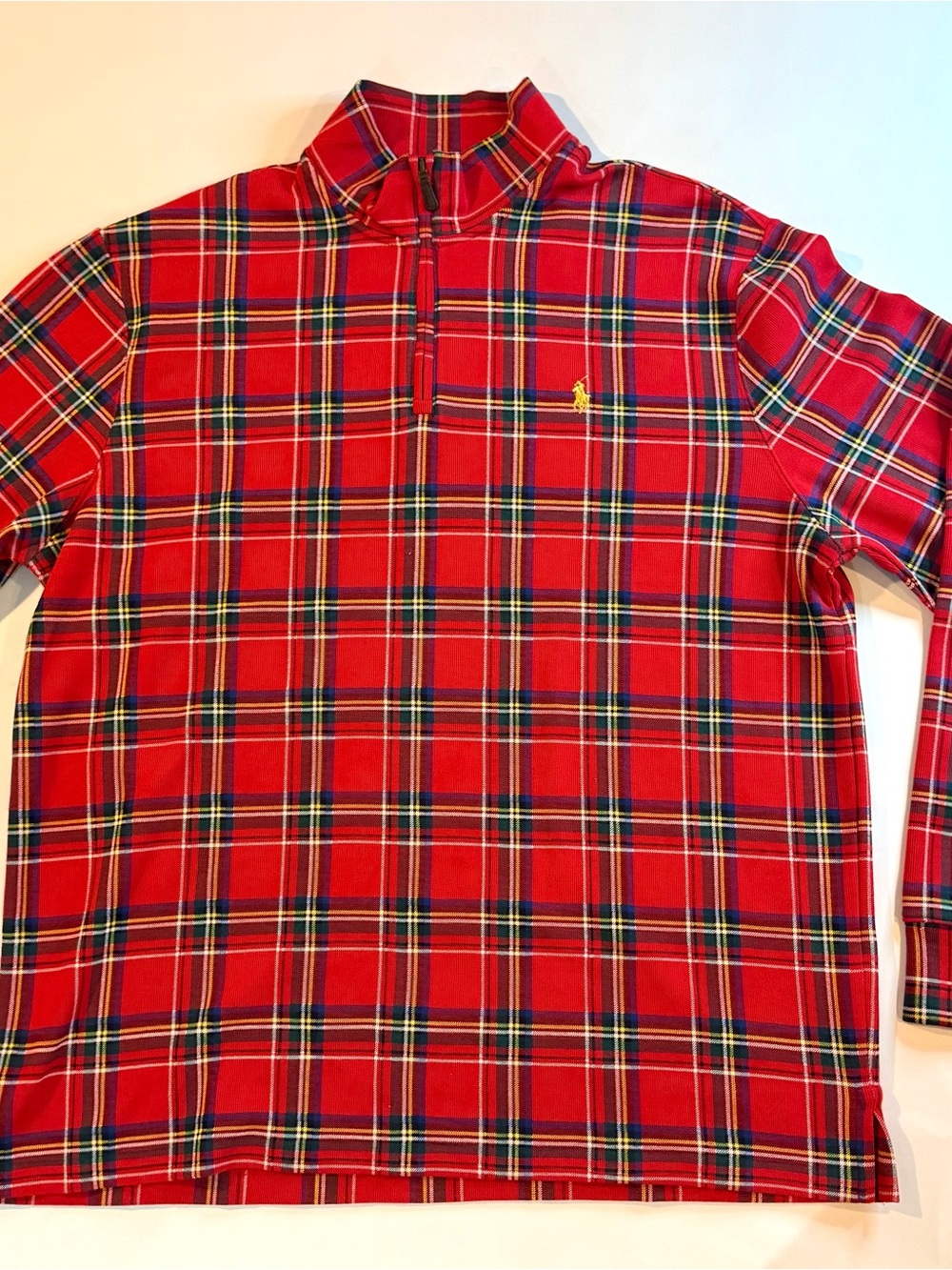 Polo Ralph Lauren Estate Rib Men’s Pullover Quarter Zip Red Plaid Sz XL